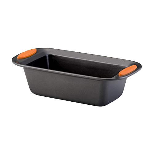 Rachael Ray Yum-o! Bakeware Oven Lovin' Nonstick Loaf Pan, 9-Inch by 5-Inch Steel Pan, Gray with Orange Handles