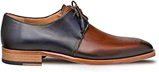 Mezlan Montes - Mens Luxury Lace-Up Dress Shoes - Classic 2-Eyelet Plain Toe Blucher with Two-Toned Hand-Burnished Italian Calfskin Leather - Handcrafted in Spain - Medium Width (Cognac/Blue, 10)