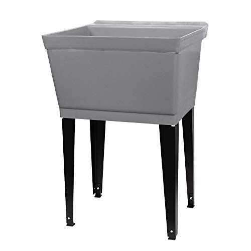 19 Gallon Utility Sink Laundry Tub by JS Jackson Supplies with Adjustable Metal Legs, Ideal for Laundry room, Basement, or Garage Workshop. Heavy Duty Shop Sink. No Faucet Included (Grey)