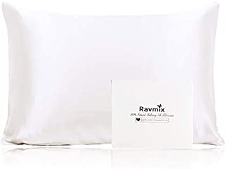 Ravmix Silk Pillowcase for Hair and Skin Standard Size with Hidden Zipper, Both Sides 21 Momme 600TC Hypoallergenic 100% Mulberry Silk Pillow Case, 20×26inches, 1PCS, Ivory White