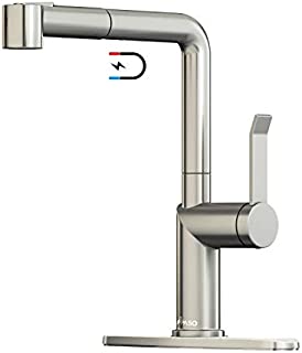 APPASO Modern Kitchen Faucet with Pull-Out Spray Head Brushed Nickel, Magnetic Docking Single-Handle Kitchen Sink Faucet with Pull Down Multi-Flow Sprayer & Escutcheon Plate, Stainless Steel, APS202BN