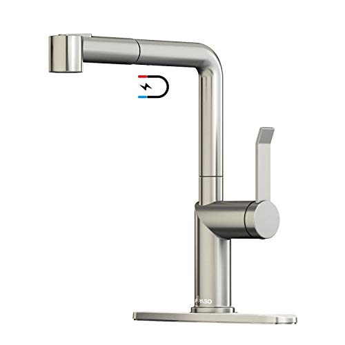 APPASO Modern Kitchen Faucet with Pull-Out Spray Head Brushed Nickel, Magnetic Docking Single-Handle Kitchen Sink Faucet with Pull Down Multi-Flow Sprayer & Escutcheon Plate, Stainless Steel, APS202BN