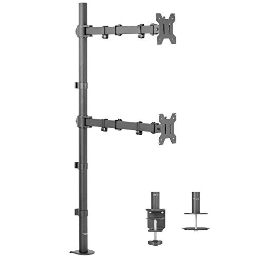 VIVO Extra Tall Vertically Stacked Dual Monitor Desk Mount Stand with 39 inch Stand-up Pole, Fully Adjustable Extended Arms, Fits 2 Screens up to 27 inches, STAND-V012T