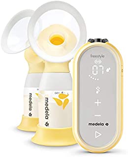 Medela Freestyle Flex Breast Pump, Closed System Quiet Handheld Portable Double Electric Breastpump, Mobile Connected Smart Pump with Touch Screen LED Display and USB Rechargeable Battery