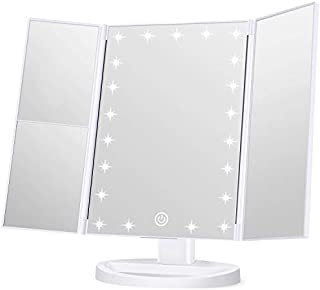 Wondruz Makeup Mirror Vanity Mirror with Lights, 1x 2X 3X Magnification, Touch Screen Switch, Dual Power Supply, Portable Trifold Makeup Mirror Cosmetic Lighted Up Mirror