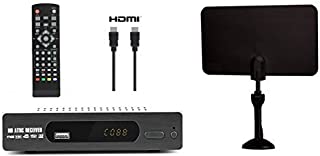 Exuby Digital Converter Box for TV, Flat Antenna, HDMI Cable for Recording & Viewing Free Full HD Digital Channels (Instant & Scheduled Recording, 1080P, HDMI Output, 7Day Program Guide & LCD Screen)