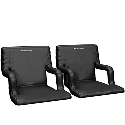 Home-Complete Wide Stadium Seat Chair Bleacher Cushion with Padded Back Support, Black, Regular - 2 Pack