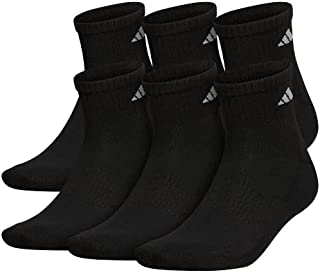 adidas Men's Athletic Cushioned Quarter Sock (6-Pair), Black/Aluminum 2, Large, (Shoe Size 6-12)