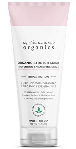 Organic Stretch Mark Maternity Serum Cream for Pregnancy, Made in USA, Prevent & Fade Scars Marks, Hypoallergenic for Sensitive Skin, Vegan, Sulfate & Cruelty Free, 4 oz