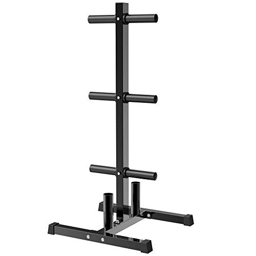 YAHEETECH 2 Inch Olympic Plates Tree Stand Black Weight Plates & Bars Organizer Strength Training Plate Storage Racks