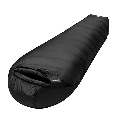 Ubon Extreme 15 Degree F 650 Fill Power Down Sleeping Bag for Adults with ClusterLoft Base, Lightweight Waterproof Mummy Sleeping Bag Camping Backpacking Hiking Black