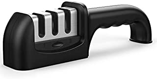 3-Stage Manual Knife Sharpener, Ulwae Portable Kitchen Sharpener to Restore Non-Serrated Home Knife Blades Quickly Safely, Easy to Use Professional Handheld House Sharpener for Knives (Black)