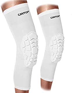 Cantop Volleyball Knee Pads Support Sleeves Hex Compression Leg Sleeve for Boys and Girls Arthritis, Pain Relief, Injury Recovery, Pack of 2 Sleeves (White, M)