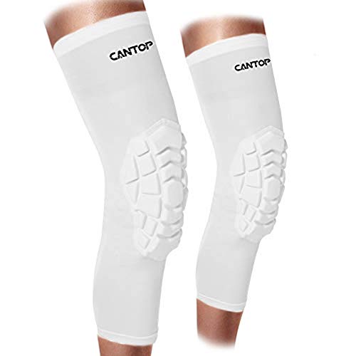 Cantop Volleyball Knee Pads Support Sleeves Hex Compression Leg Sleeve for Boys and Girls Arthritis, Pain Relief, Injury Recovery, Pack of 2 Sleeves (White, M)