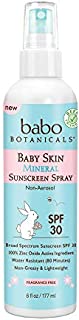 Babo Botanicals Baby Skin Mineral Sunscreen Spray SPF 30 with 100% Zinc Oxide Active, Water-Resistant, Unscented 6 Fl Oz