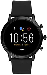 Fossil Unisex 44MM Gen 5 Carlyle HR Heart Rate Stainless Steel and Silicone Touchscreen Smart Watch, Color: Black (Model: FTW4025)