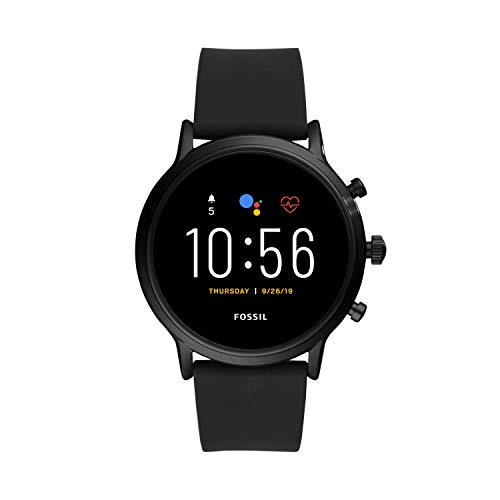 Fossil Unisex 44MM Gen 5 Carlyle HR Heart Rate Stainless Steel and Silicone Touchscreen Smart Watch, Color: Black (Model: FTW4025)