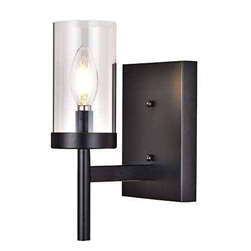 COTULIN Modern Black Metal Wall Sconce,Wall Light with Clear Glass Shade for Bedroom Hallway Living Room,Wall Sconce Lighting for Bathroom,Small Bedside Wall Lamp