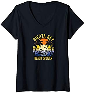 Womens Siesta Key Beach Cruiser Florida Gulf Coast Vacation Bike V-Neck T-Shirt