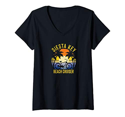 Womens Siesta Key Beach Cruiser Florida Gulf Coast Vacation Bike V-Neck T-Shirt