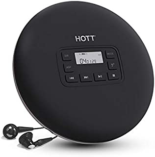 HOTT CD611 Portable CD Player, Personal Compact CD Player with LCD Display, Anti-Skip/Anti-Shock, Walkman Small Music CD Player with Headphones USB Cable for Car Home Travel (Black)