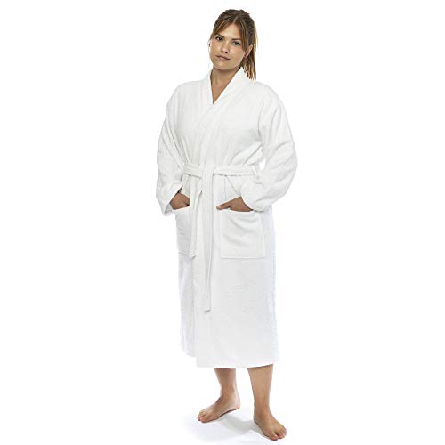 Classic Turkish Towels Luxury Terry Cloth Hotel Bathrobe - Premium 100% Turkish Cotton Robe Unisex (White, Large)