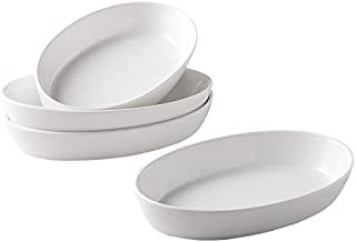 UIBCWN Oval Au Gratin Baking Dishes, Deep Oval Roaster, Baking Dish Roasting Individual Lasagna Pan,Porcelain Ramekins Ideal for vegetables,potatoes,salad and Creme Brulee - white - Set of 4