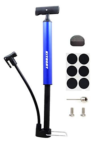 KITBEST Bike Pump, Mini Portable Bicycle Tire Pump, 130 Psi Bike Air Pump Fits Presta & Schrader Valve, Comes with Glueless Puncture Kit, Gas Ball Needle for All Bikes, MTB, Hybrid and Balls