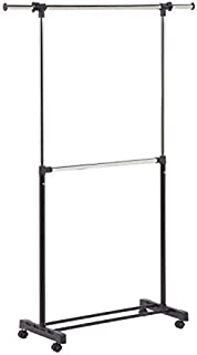 Honey-Can-Do GAR-01767 Dual Rod Expandable Garment Rack with Wheels, ,Black,60in L x 17in W x 73in H