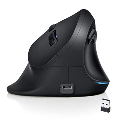 AUTLEY Wireless Vertical Mouse, 2.4G Optical Wireless Silent Ergonomic Mouse for Large Hands, for Laptop, Computer, Desktop, with Adjustable 800/1200/1600 DPI (Silent Click)