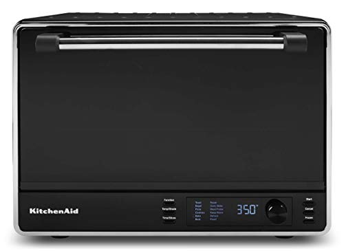 KitchenAid KCO255BM Dual Convection Countertop Toaster Oven, 12 preset cooking functions to roast, bake, fry meals, desserts, grill rack, baking pan, Digital display, non-stick interior, Matte Black