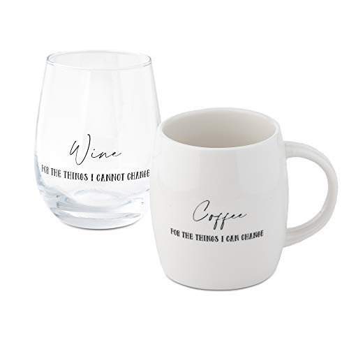 Coffee Mug Wine Gift Set, White Cup and Stemless Wine Glass Set for Coworkers Best Friend Teacher Doctor Nurse Dentist Women Men Graduation Wedding Birthday Present Secret Santa Holiday (Change)