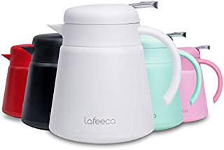 Lafeeca Thermal Coffee Carafe Tea Pot Stainless Steel, Double Wall Vacuum Insulated | Cool Touch Handle | Hot & Cold Retention | Non-Slip Silicone Base | BPA FREE 750ml White