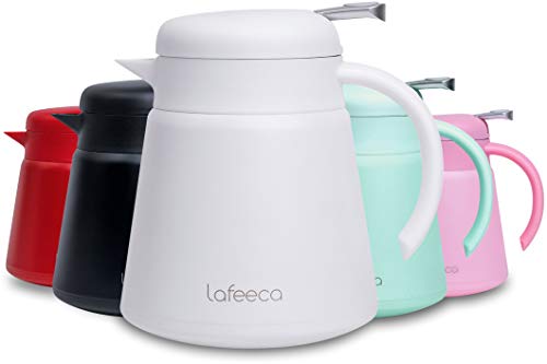 Lafeeca Thermal Coffee Carafe Tea Pot Stainless Steel, Double Wall Vacuum Insulated | Cool Touch Handle | Hot & Cold Retention | Non-Slip Silicone Base | BPA FREE 750ml White