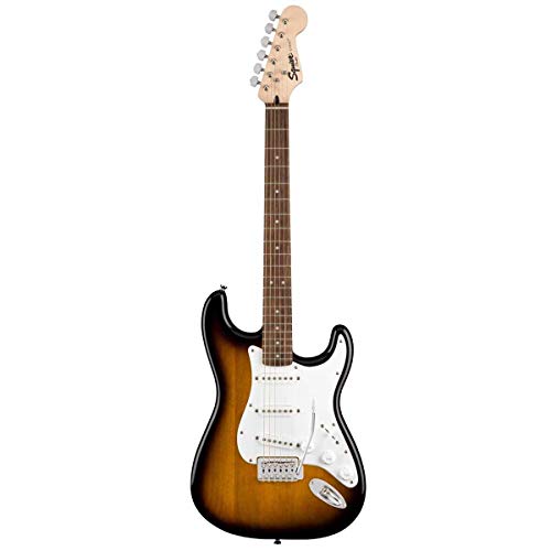 Squier by Fender Stratocaster Beginner Pack, Laurel Fingerboard, Brown Sunburst, with Gig Bag, Amp, Strap, Cable, Picks, and Fender Play