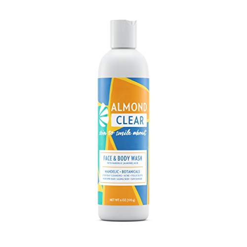 Almond Clear Face & Body Wash | for acne & folliculitis-prone skin, anti-aging, dark spots, ingrown hairs | everyday exfoliating cleanser with mandelic acid and botanicals, 6.7 fl oz