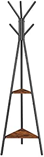 VASAGLE Coat Rack Stand, Coat Tree, Hall Tree Free Standing, Industrial Style, with 2 Shelves, for Clothes, Hat, Bag, Rustic Brown and Black URCR16BX