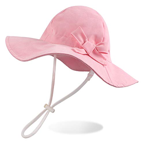 Baby Girls Sun Hat with Bow UPF50+ Wide Brim Summer Bucket Sunscreen Caps for Babies Toddler Pink