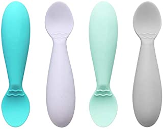 PandaEar Baby Infant Spoons BPA Free, 4-Pack, Soft Silicone, Self Feeding Fat Handle Utensil