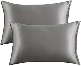 Bedsure Satin Pillowcase for Hair and Skin Silk Pillowcase 2 Pack , Queen Size (Dark Grey, 20x30 inches) Pillow Cases Set of 2 - Slip Cooling Satin Pillow Covers with Envelope Closure