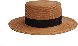 Pineapple&Star Deor Boater Straw Sun Hat Beach Fine Braid UPF50+ for Women Men (Medium, Brown_BK)