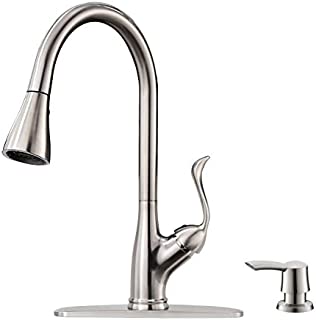 Patented Kitchen Faucet with Pull Down Sprayer and Soap Dispenser - Single Handle Stainless Steel Brushed Nickel High Arc Pull Out Kitchen Sink Faucets with Deck Plate, APPASO