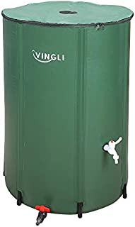 VINGLI 100 Gallon Collapsible Rain Barrel, Portable Water Storage Tank, Rainwater Collection System Downspout, Water Catcher Container with Filter Spigot Overflow Kit