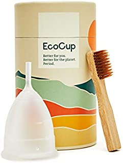 EcoCup Menstrual Cup - Soft Reusable Period Cup - Eco-Friendly - 12hr Wear - Includes Cup Cleaning Bamboo Brush - Tampon and Pad Alternative Menstrual Cups (Size 1)