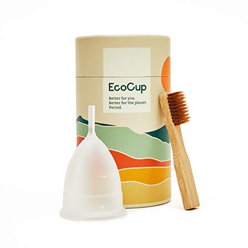 EcoCup Menstrual Cup - Soft Reusable Period Cup - Eco-Friendly - 12hr Wear - Includes Cup Cleaning Bamboo Brush - Tampon and Pad Alternative Menstrual Cups (Size 1)