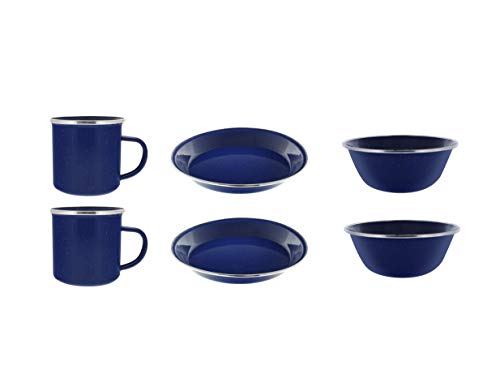 Camping Dinnerware 2-Person Set, 6 Items - 2 ea of 24 oz Mugs, 6