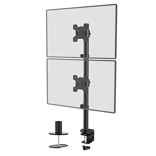 WALI Dual Monitor Desk Mount Stand for LCD LED Flat Screen TV Holds in Vertical Position 2 Screens up to 27 Inch with Optional Grommet Base (M002XLS), Black