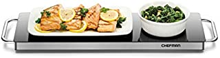 Chefman Long Electric Warming Plate Heating Element, Prep Food for Parties, Stainless Steel Frame & Tempered Glass Surface, Buffet at Home, for Trays & Dishes, Cool-Touch Handles, Black