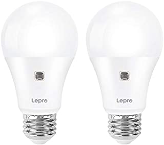 Lepro Dusk to Dawn Light Bulbs Outdoor Lighting, Auto On/Off, Light Sensor LED Bulbs, 60 Watt Equivalent, Non-Dimmable, A19 E26 Medium Screw Base, 9W 806 Lumens, Daylight White, Pack of 2