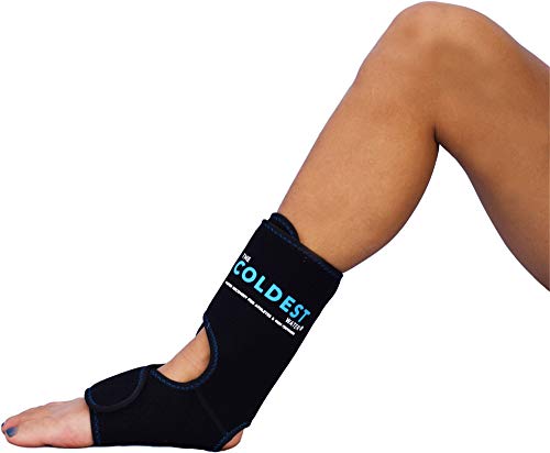 The Coldest Foot Ankle Achilles Pain Relief Ice Wrap with 2 Cold Gel Packs | Best for Achilles Tendon Injuries, Plantar Fasciitis, Bursitis & Sore Feet Built for Cold Therapy (Black XS-XL)